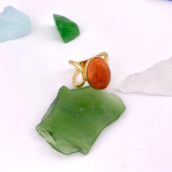 Genuine Salmon Howlite 18k Gold Plated Ring Size 5.5 - Picture 12 of 13